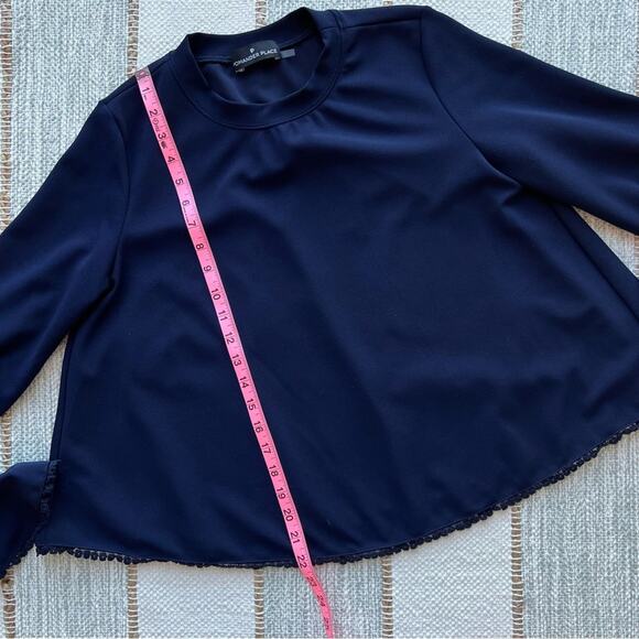 Pomander Place Tuckernuck Navy Crewneck Long Sleeves Blouse Women’s Size Large - Picture 6 of 10
